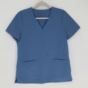 Figs Women's Casma Three-Pocket Scrub Top Size Small Blue V Neck Hospital Office
